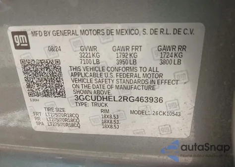 2024 Chevrolet Silverado 1500 4Wd Short Bed Zr2 from USA, damaged, VIN 3GCUDHEL2RG463936